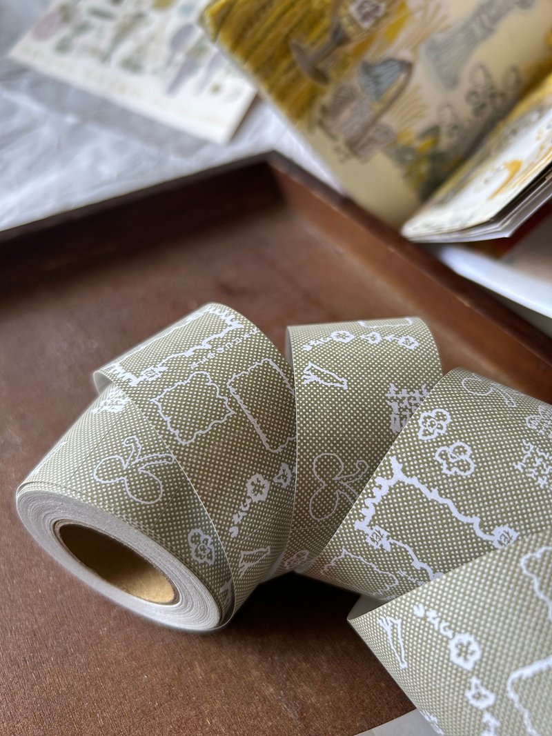 點點綠草 / 標籤捲 - 紙膠帶/和紙/PET - 塑膠 白色