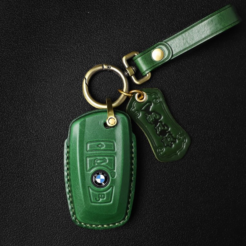 Genuine Leather BMW Car Key Case For BMW 3-series 5-F10 F12 F30 F31 F3 G11 F15 - ที่ห้อยกุญแจ - หนังแท้ สีเขียว