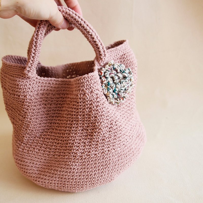 ウールニットクラッチバッグ手作りギフトあじさい/花火小さな手編みピンクリネン手編みバッグ - トート・ハンドバッグ - その他の素材 ピンク