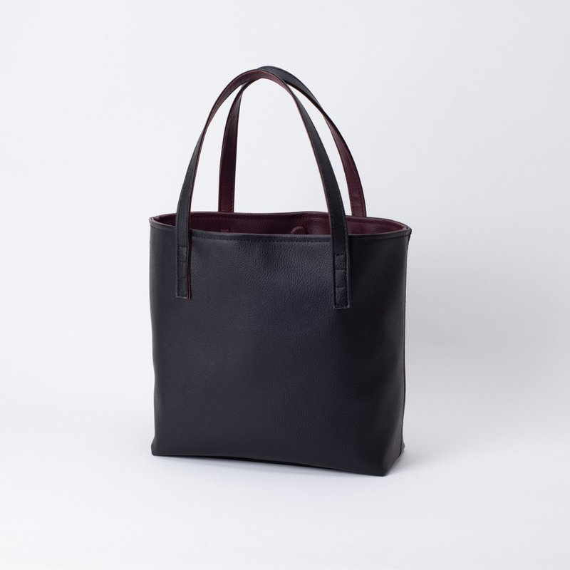 Two-color flip-up handbag inside and outside black x burgundy - Handbags & Totes - Faux Leather Black