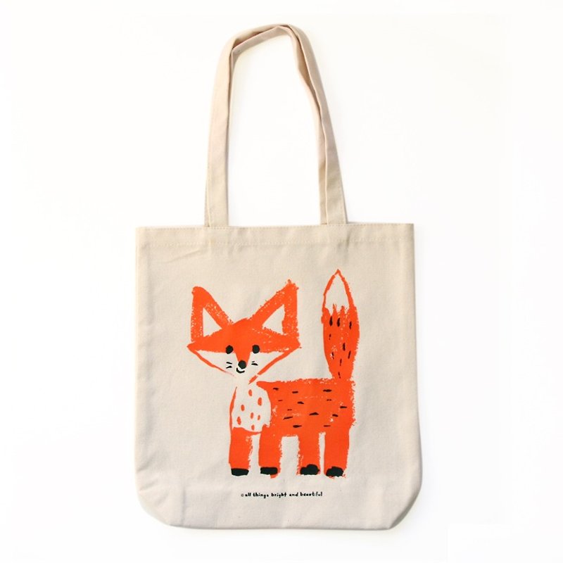 You're one of a kind - Fox tote bag - กระเป๋าแมสเซนเจอร์ - ผ้าฝ้าย/ผ้าลินิน สีส้ม