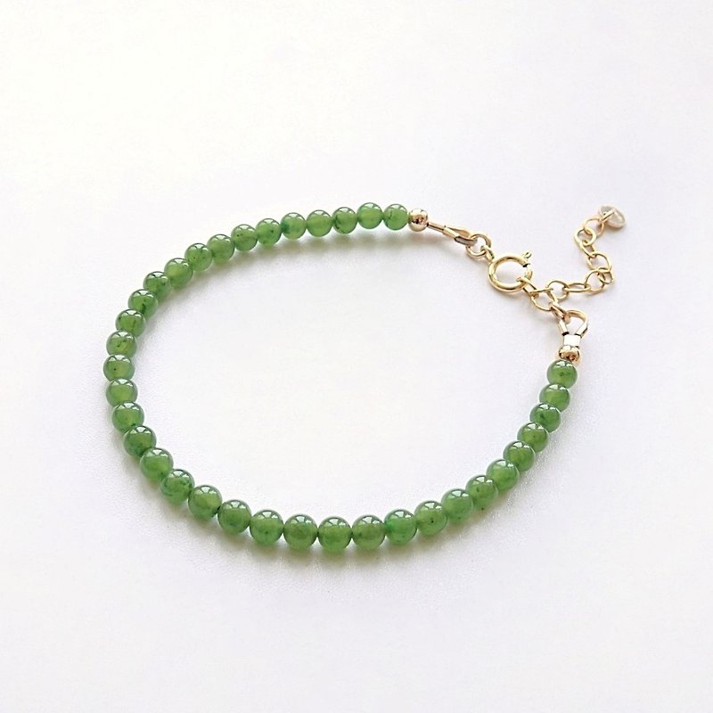 Dainty Green Nephrite Jade Adjustable 14Kgf Bracelet | Everyday Layering - Bracelets - Jade Green