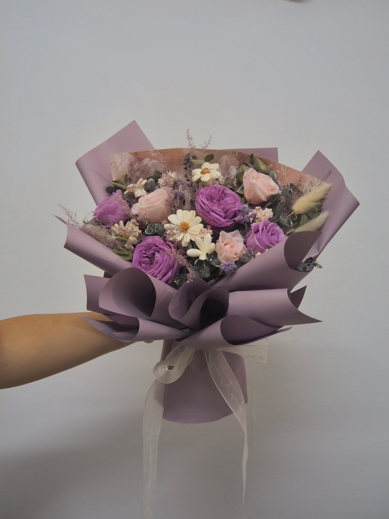 Taro Jian Happy Eternal Flower Bouquet_Erwu Flower Shop - ช่อดอกไม้แห้ง - พืช/ดอกไม้ สีม่วง