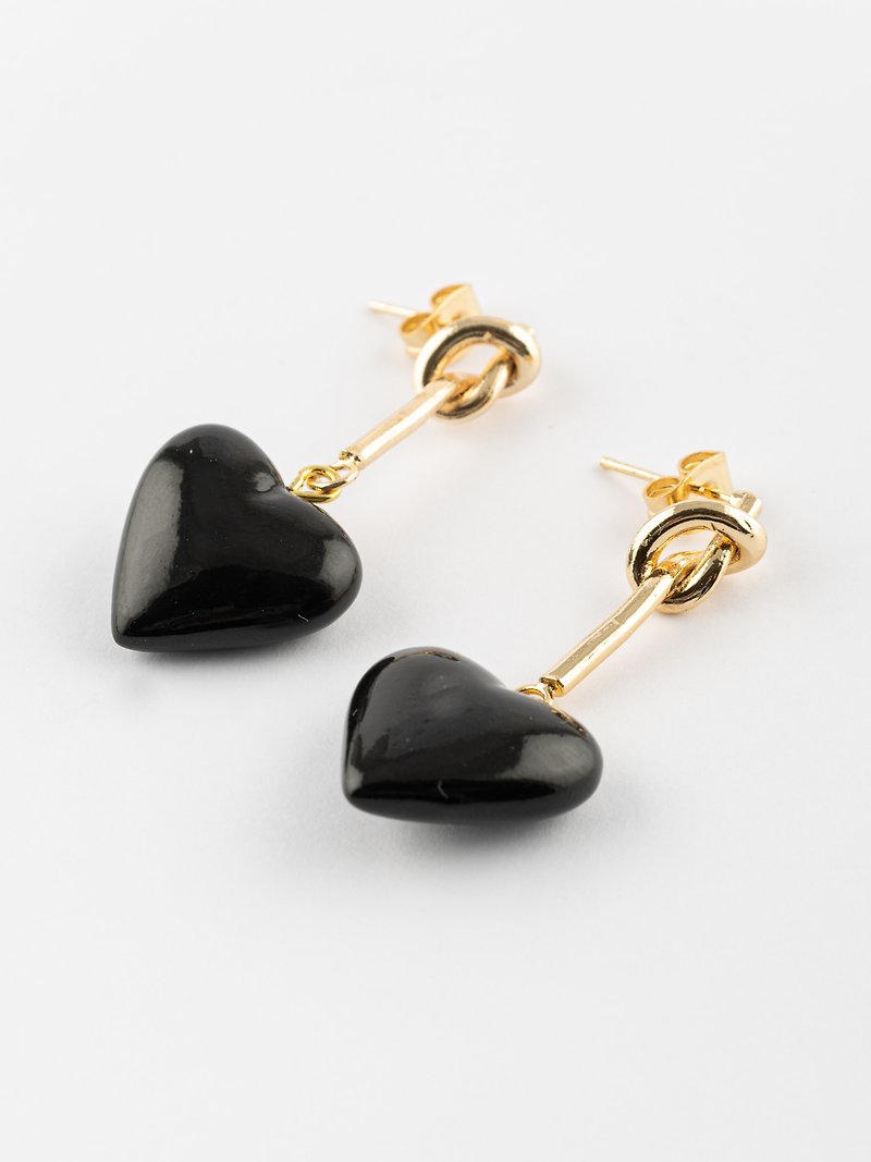 Black heart earrings - Premier amour - ต่างหู - ดินเผา สีดำ