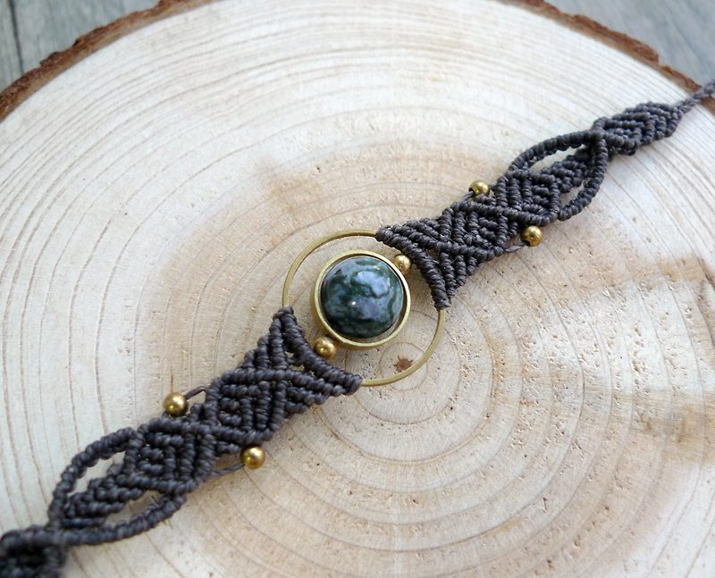 Misssheep-H18 ethnic style grey South American wax braided brass ring Indian agate bracelet - Bracelets - Other Materials 