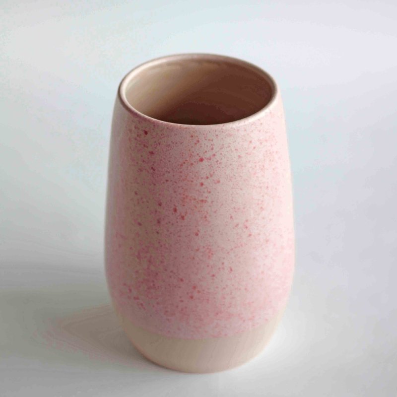 Handmade Ceramic Belly Vase - Pastel Sakura Pink Speckled - 擺飾/家飾品 - 陶 粉紅色