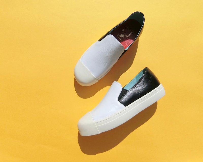 Mixed-color small platform casual shoes || bullet cartridges flying indigo || #8110 - Women's Oxford Shoes - Genuine Leather White