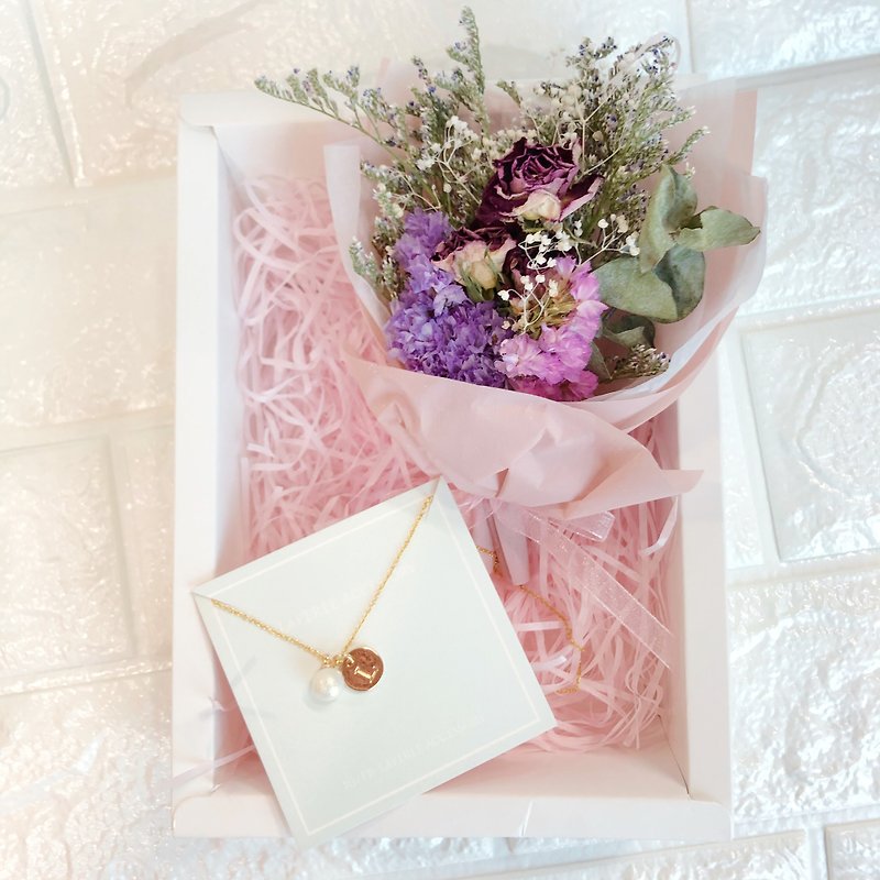  Faux Pearl Personalized Dry Flower Box Necklace  Birthday Bridesmaid  - สร้อยติดคอ - โลหะ สีทอง