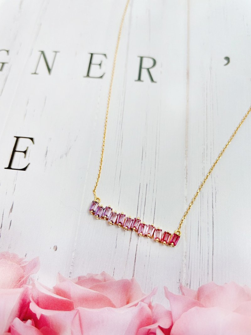 Pure 18K│Pink Purple Sapphire Gradient Necklace│Yellow K│Christmas Selection - สร้อยคอ - เครื่องประดับ สีทอง
