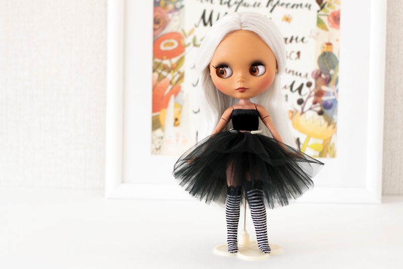 Black set of clothes for dolls Blythe, Pullip, BJD 1:6, doll outfit, Halloween - 玩偶/公仔 - 棉．麻 黑色