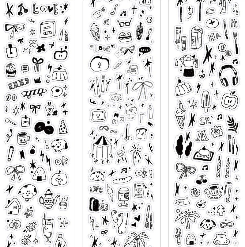 Sketch life collage small elements and paper cut sticker roll 5 meters roll (kiss cut) - Washi Tape - Other Materials Black