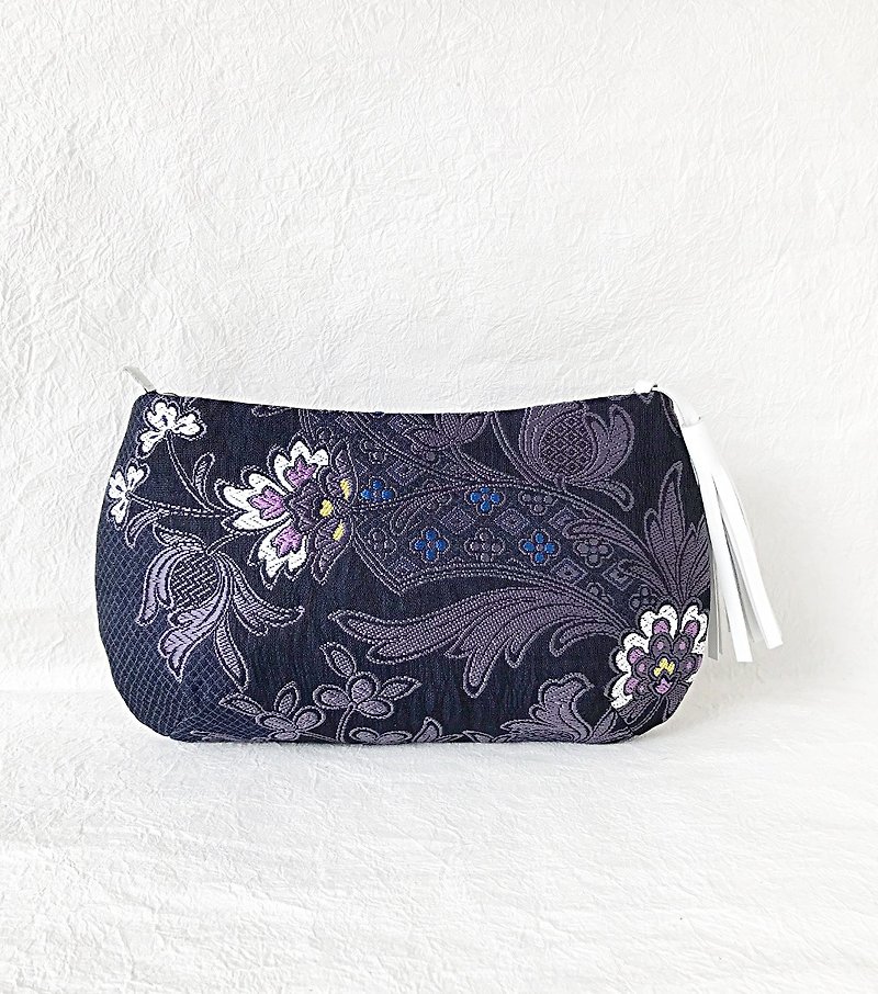 更紗花文　西陣織　クラッチバッグ - 手拿包 - 其他材質 藍色