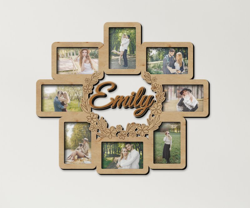Floral wreath wooden collage Picture frames Personalized photo frame collage - 相框/畫框 - 木頭 金色