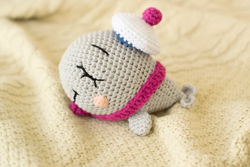 WorldCrochetedToys Stuffed baby whale doll, cute crochet animal toy, newborn boy gift, 玩偶娃娃 手工玩具