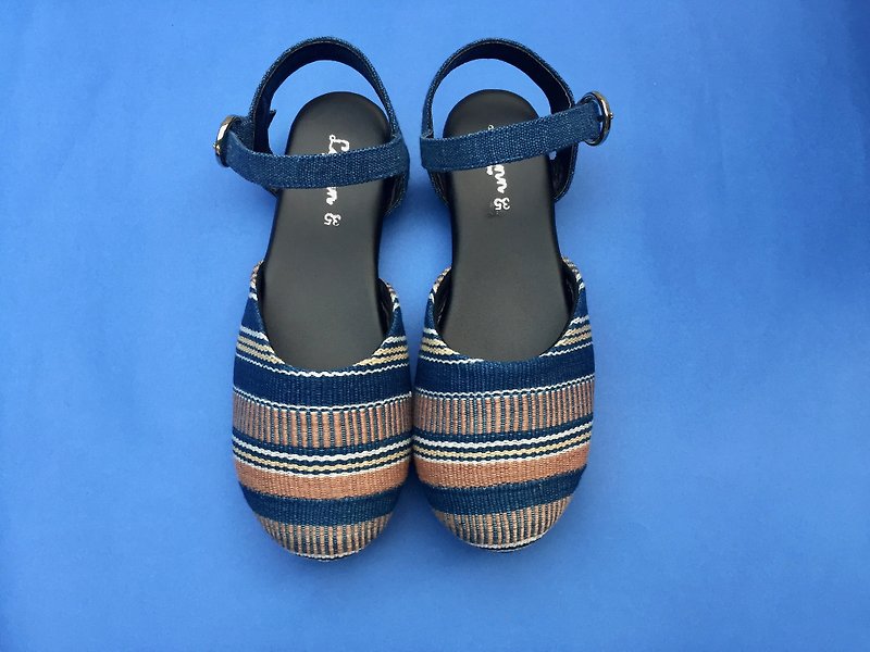 Jamsai shoes - 女休閒鞋/帆布鞋 - 棉．麻 藍色