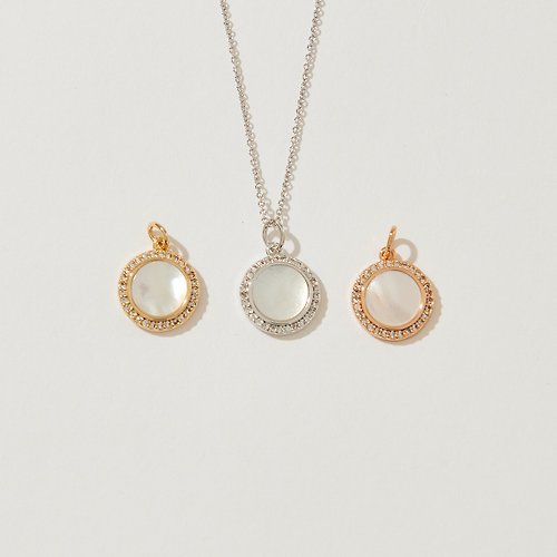 SOIRÉE BY N.Y. 蒔華芮設計師輕珠寶 霓光鑲鑽珠貝圓形項鍊 (共三色) 珍珠母貝 手鑲鋯石