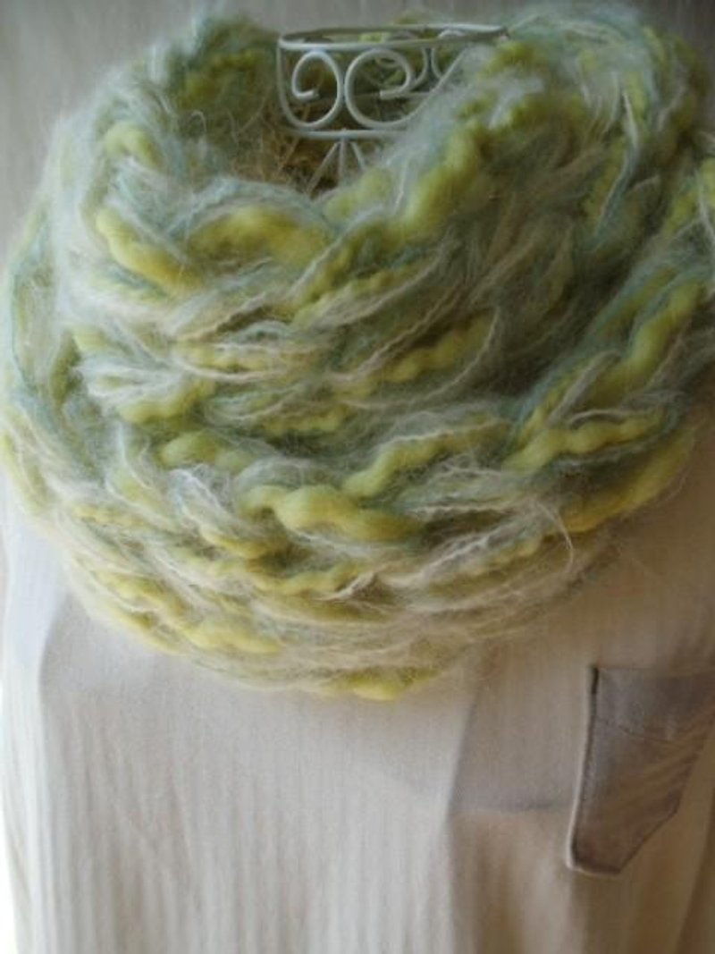 Re-exhibition, 100% wool fluffy ♪ snood (green oasis) - ผ้าพันคอ - ผ้าฝ้าย/ผ้าลินิน สีเขียว