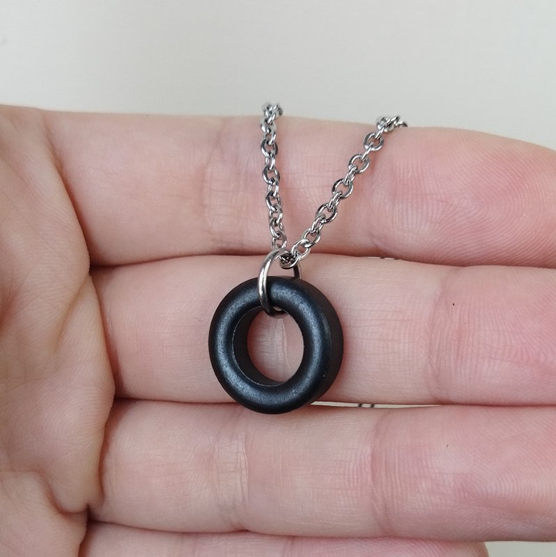 Dystopian necklace for men. Ferrite pendant with chain. Post apocalyptic choker. - สร้อยคอ - โลหะ สีดำ