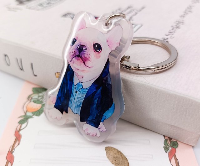 PS280_Cute French Bulldog 6/crystal pendant - Shop iiisun-ing Keychains -  Pinkoi