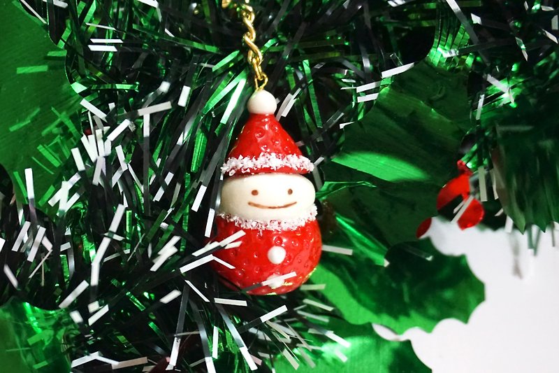 聖誕草莓小精靈鑰匙扣 | 仿真甜點黏土製飾物 聖誕禮物 - 鑰匙圈/鎖匙扣 - 黏土 紅色
