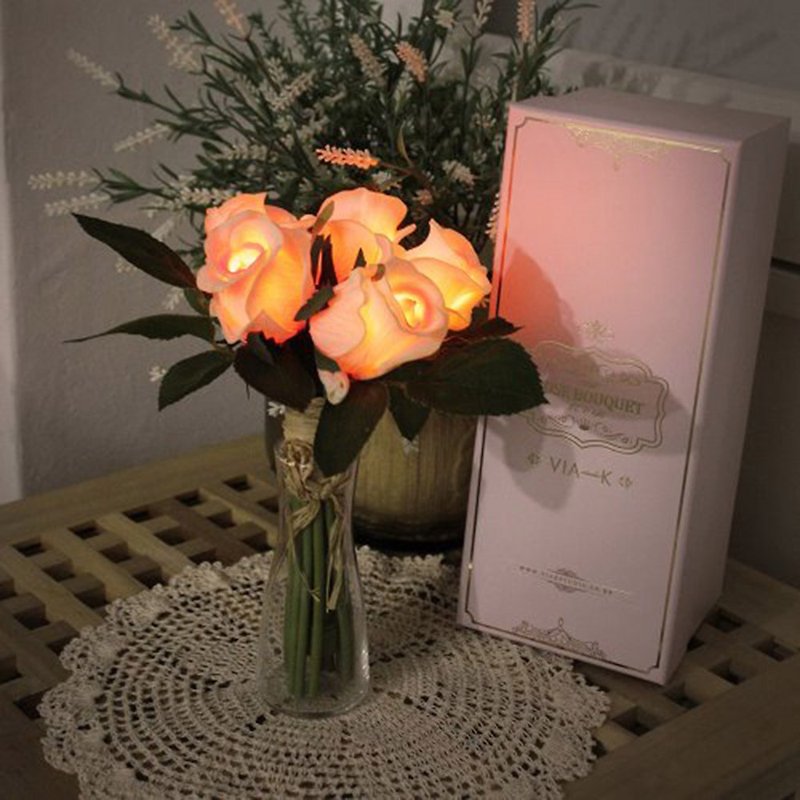 Via K Studio Rose Bouquet LED Simulation Flower Night Light Valentine's Day Gift Wedding Gift - Lighting - Other Materials Pink