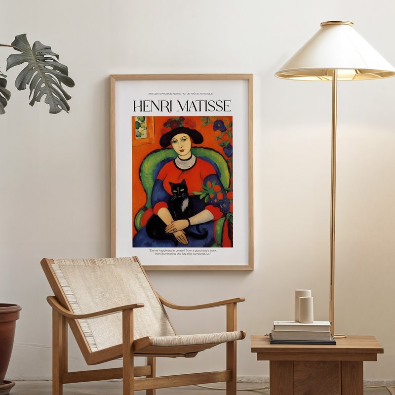 赤衣の女性と黒猫 / マティス様式のアートポスター 絵画コア ポスター フレームなし 装飾画 - ポスター・絵 - 紙 