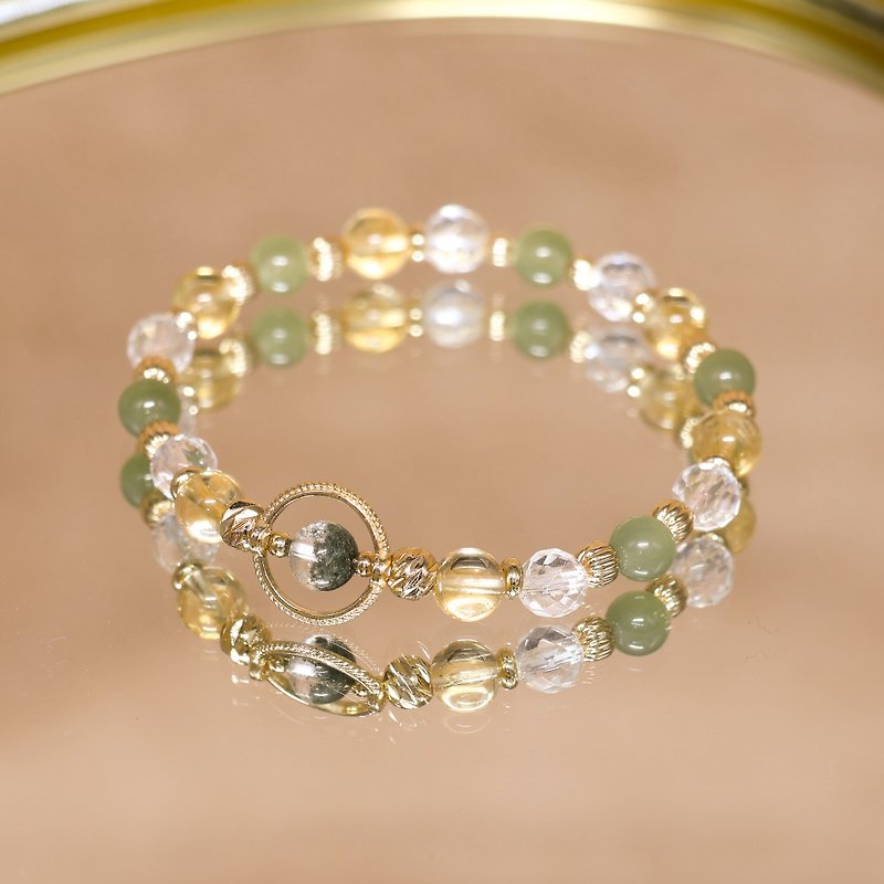 Career Blessings-Lucky/Green Ghost-Hetian Jade-Citrine-White Crystal/Natural Gemstone Bronze Bracelet - Bracelets - Crystal Green