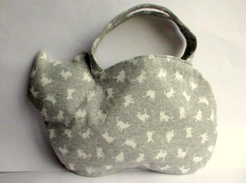 New work New pattern * Cat cat pattern bag * Gray - กระเป๋าถือ - ผ้าฝ้าย/ผ้าลินิน สีเทา