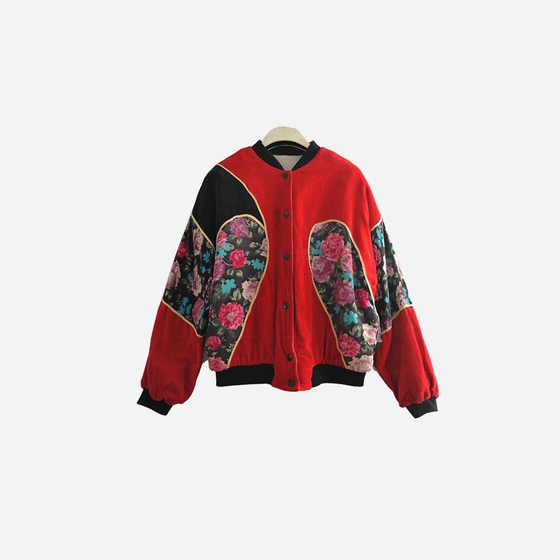 Dislocation vintage / corduroy flower stitching jacket no.897 vintage - Women's Casual & Functional Jackets - Other Materials Red