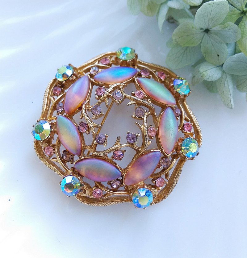 Vintage Jewelry 西洋古董飾品 FLORENZA  細緻 粉嫩霓光 別針 - 徽章/別針 - 其他金屬 金色