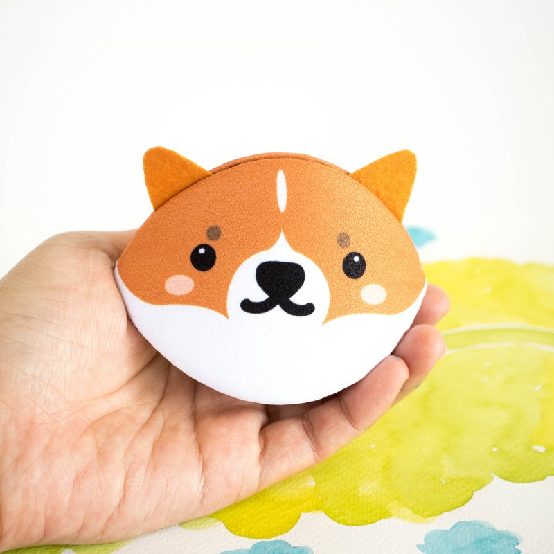 Corgi dog  Accessory purse /coin purse/ Japanese style bag / Birthday gift. - 零錢包/小錢包 - 棉．麻 橘色