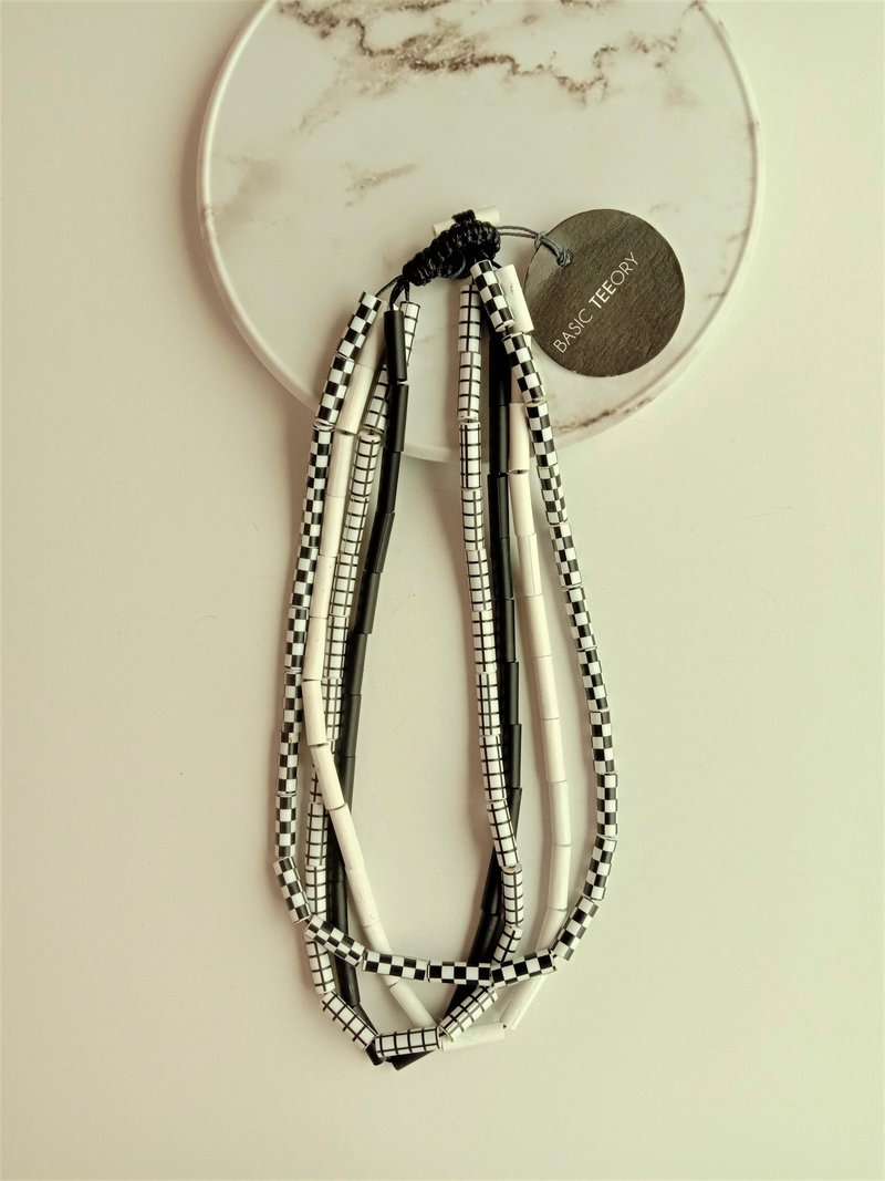 Paper necklace_Classic black and white multi-layered SPIRA short necklace_Waterproof design - สร้อยคอ - กระดาษ สีดำ