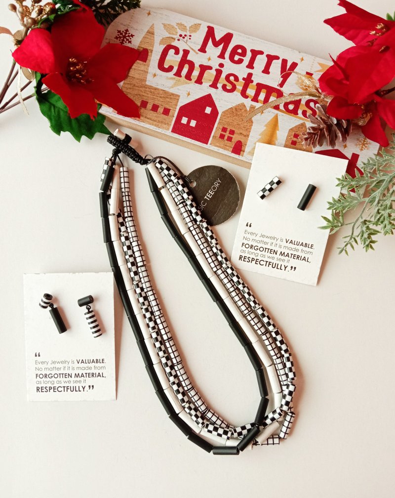 紙項鍊_經典黑白 多層次 SPIRA 短款項鍊_防水霧設計 - 項鍊 - 紙 黑色