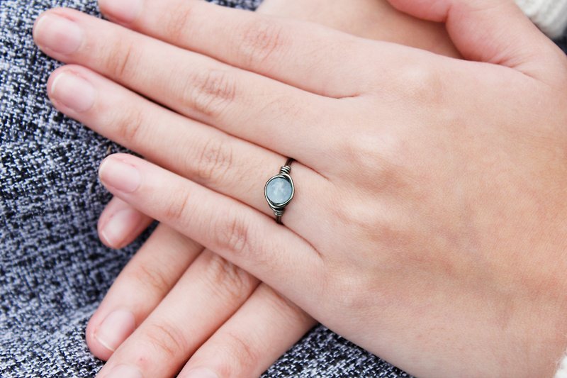 Limited time buy one get one free offer - 6mm aquamarine wire ring (matte gray Bronze) born in March, pink blue - แหวนทั่วไป - เครื่องเพชรพลอย ขาว
