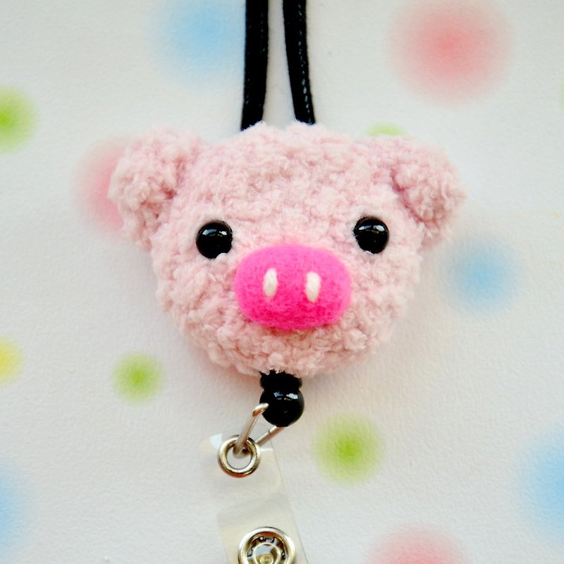 Little Pig-Retractable Buckle/Certificate Holder/Identification Card/Knitted Wool - ที่ใส่บัตรคล้องคอ - วัสดุอื่นๆ สึชมพู