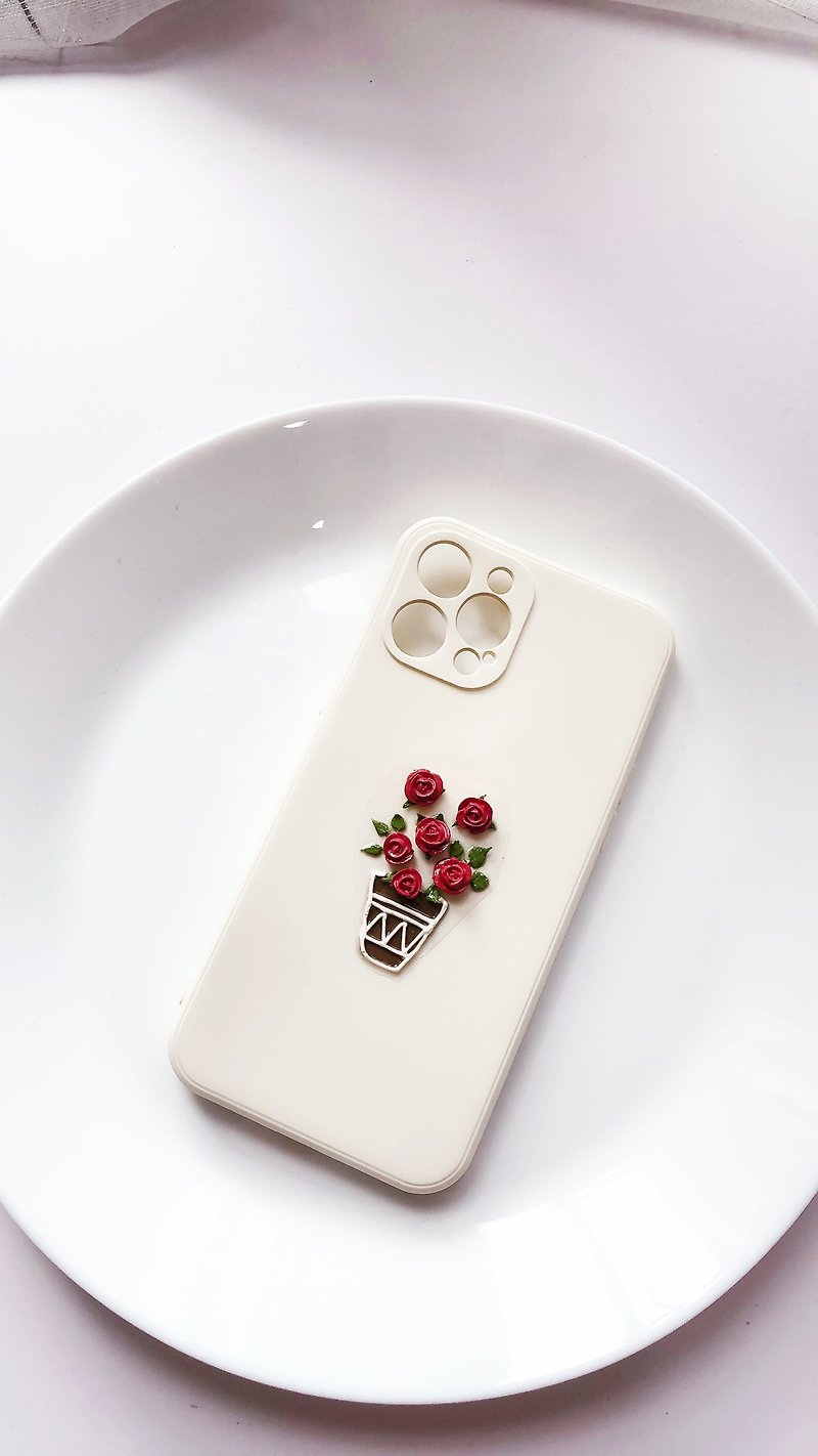 Little Fresh* Handmade Clay Rose iPhone Case (iPhone 12 pro max) - เคส/ซองมือถือ - ดินเหนียว 