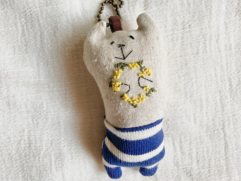 muuちゃんの手刺繍のマスコット・ストラップ - 鑰匙圈/鑰匙包 - 棉．麻 藍色
