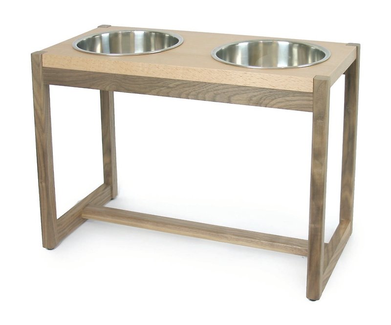 [Furniture] Mao big mouth meal rack - Double Bowl XL number, H33cm - Pet Bowls - Wood 