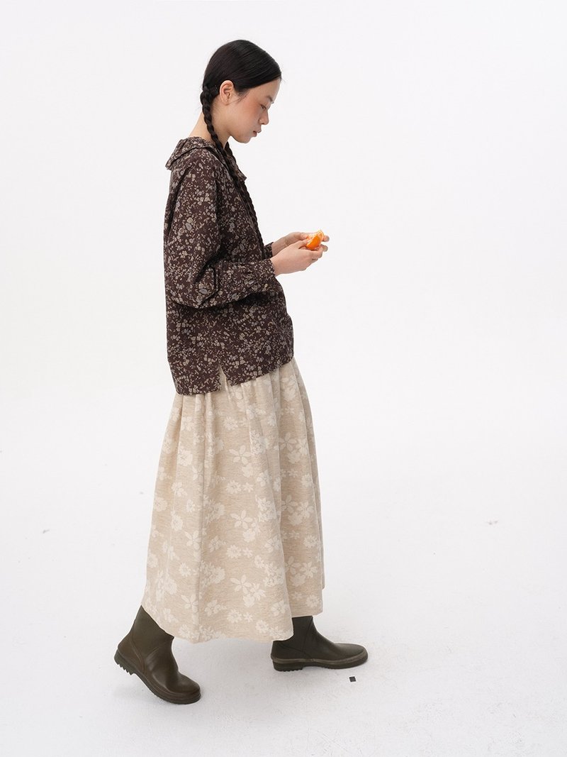 復古全棉印花花邊領秋冬打底襯衫 - 女上衣/長袖上衣 - 棉．麻 白色