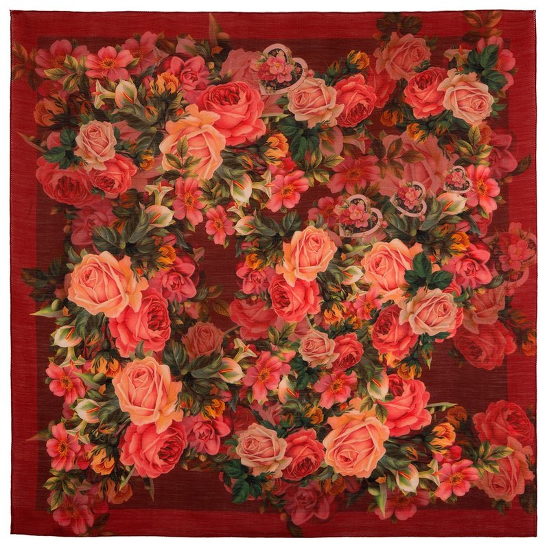 Original Pavlovo Posad Russian Shawl 100% Wool Woolen Scarf 115x115 cm 10183-6 - 絲巾 - 羊毛 紅色