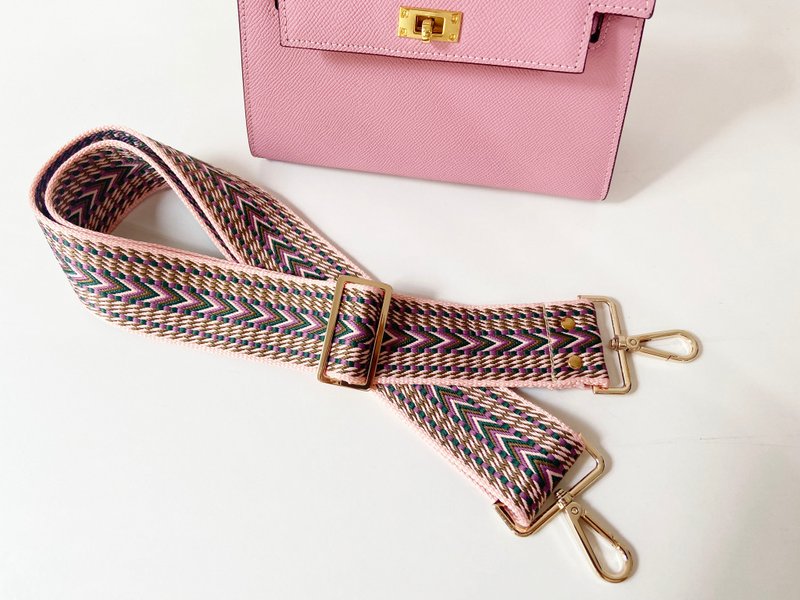 2 inch  Jacquard Webbing strap ,Replacement Bag Strap. Adjustable straps - กระเป๋าถือ - ผ้าฝ้าย/ผ้าลินิน สึชมพู