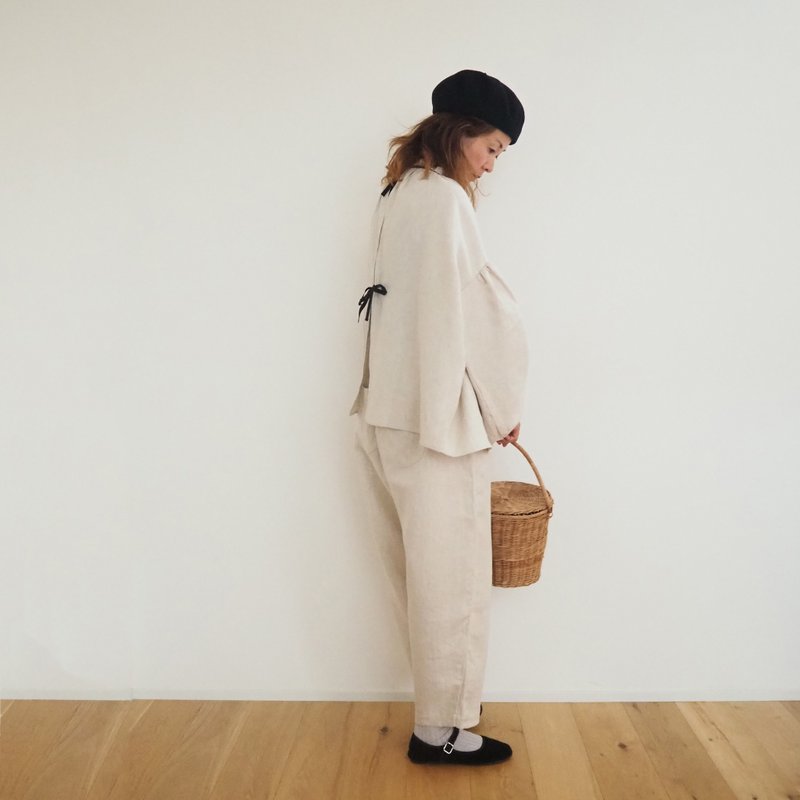 Linen herringbone blouse / IVORY - เสื้อผู้หญิง - ผ้าฝ้าย/ผ้าลินิน ขาว