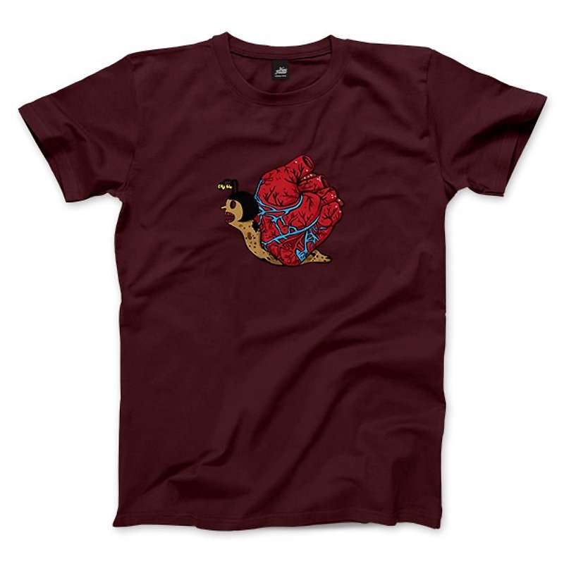 心臟蝸牛 - 棗紅 - 中性版T恤 - 男 T 恤 - 棉．麻 紅色