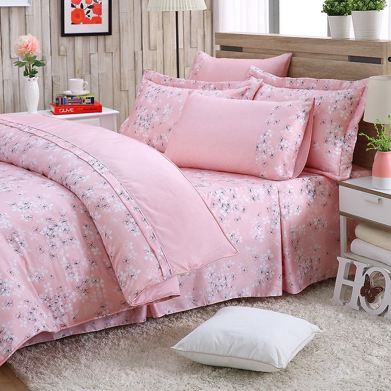 加大尺寸清新花漾(粉)-天絲兩用被床罩六件組【100%萊賽爾】 - 床包/寢具 - 絲．絹 粉紅色