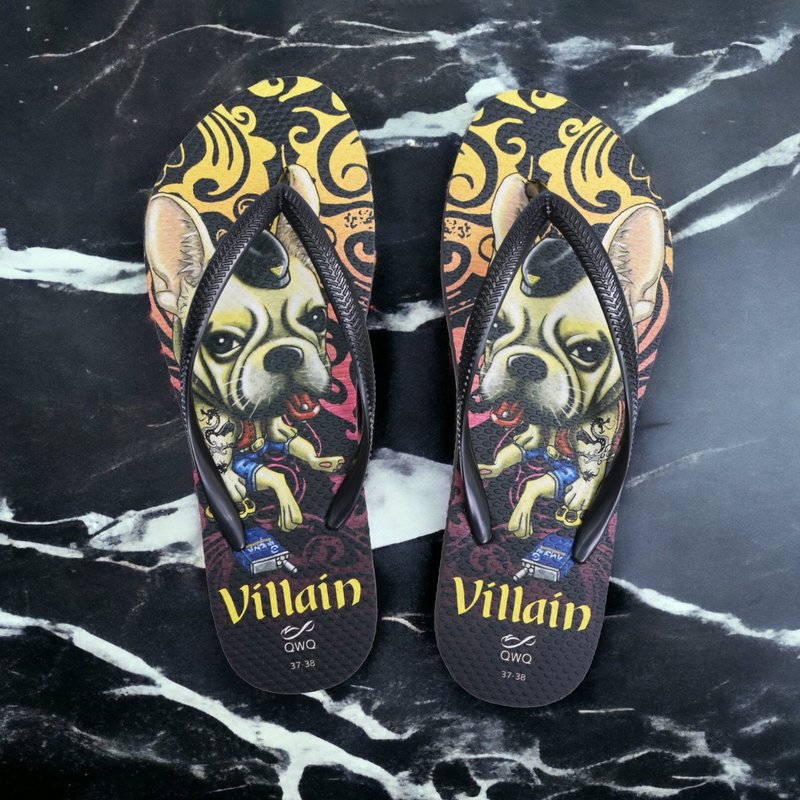 Girls French Bulldog Dog Flip-Flop Soft Q Anti-Slip Couple Flip-Flops Black-Villain Dog- - รองเท้าแตะ - ยาง หลากหลายสี