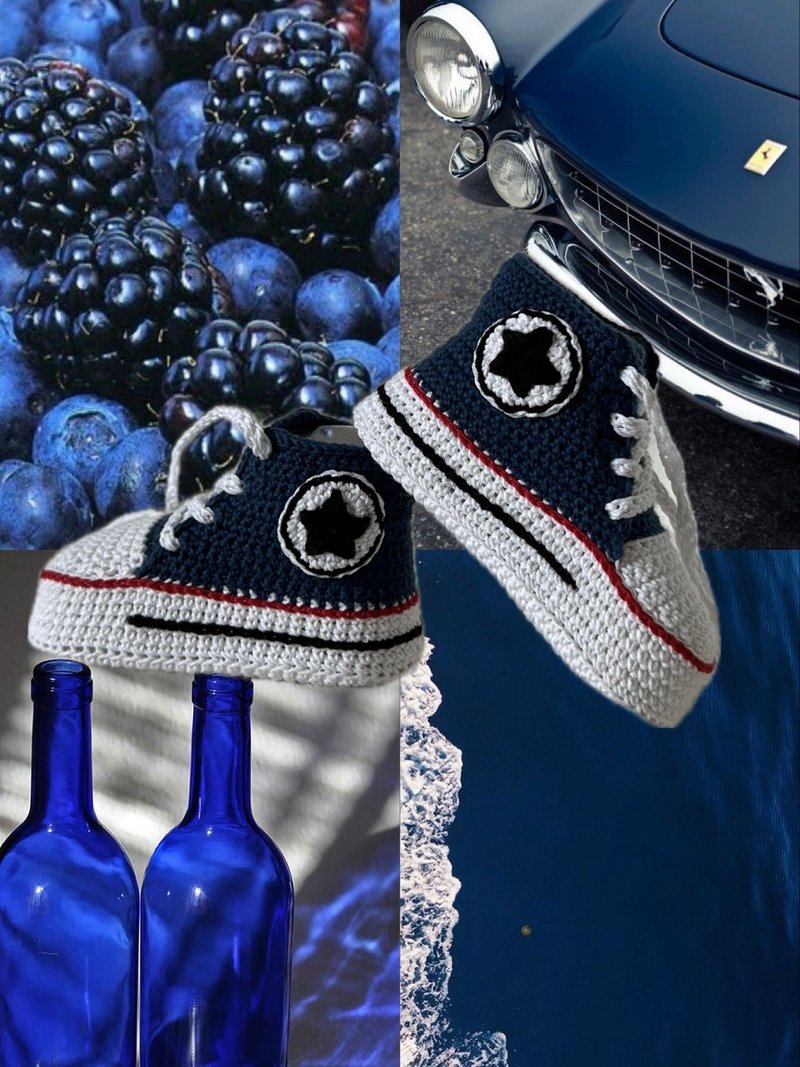 Baby Booties Converse Crochet Unisex Crochet Baby Booty Shoe Shower Gift newborn - 嬰兒鞋/學步鞋 - 棉．麻 藍色