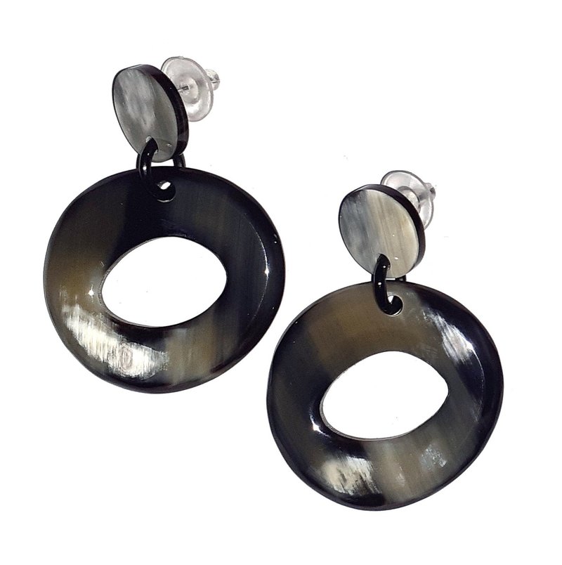 Stud Earrings for Women Jewelry Gifts Handmade from Buffalo Horn - 耳環/耳夾/耳骨夾 - 環保材質 黑色