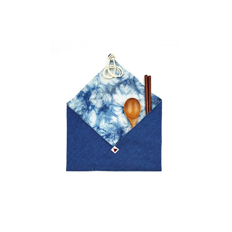 Cutlery set-blue dyed cloth bag log cutlery set (3 options) - ช้อนส้อม - ไม้ สีน้ำเงิน
