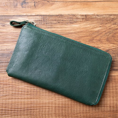 Leather Goods Shop Hallelujah 【客製刻字】軟牛皮長夾 TIDY2.0 日本設計 超輕薄 錢包 復古綠