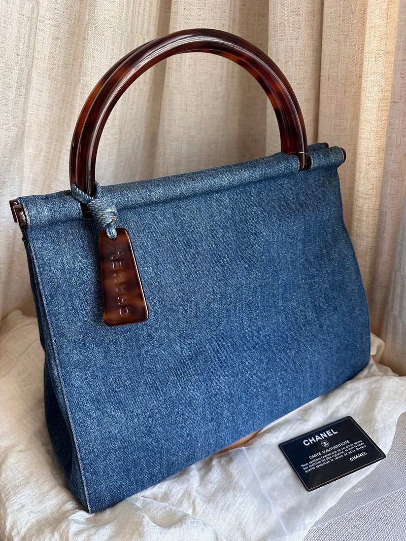 稀有中古包Vintage Chanel 玳瑁手提牛仔藍手提包 - 手提包/手提袋 - 其他材質 